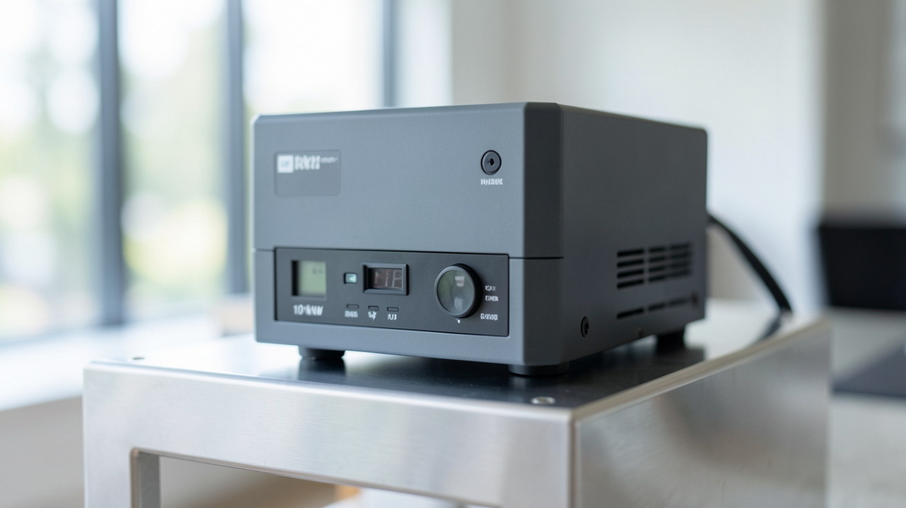 onduleur hybride 10kw monophasé présenté sur un fond neutre, mettant en valeur son design compact et ses connecteurs pour le comparatif 2024