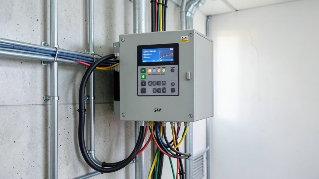 onduleur hybride 3kW 24V installé dans un local technique professionnel