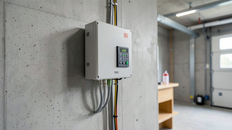 onduleur hybride 5kva 48v installé dans un système de gestion d'énergie solaire résidentiel