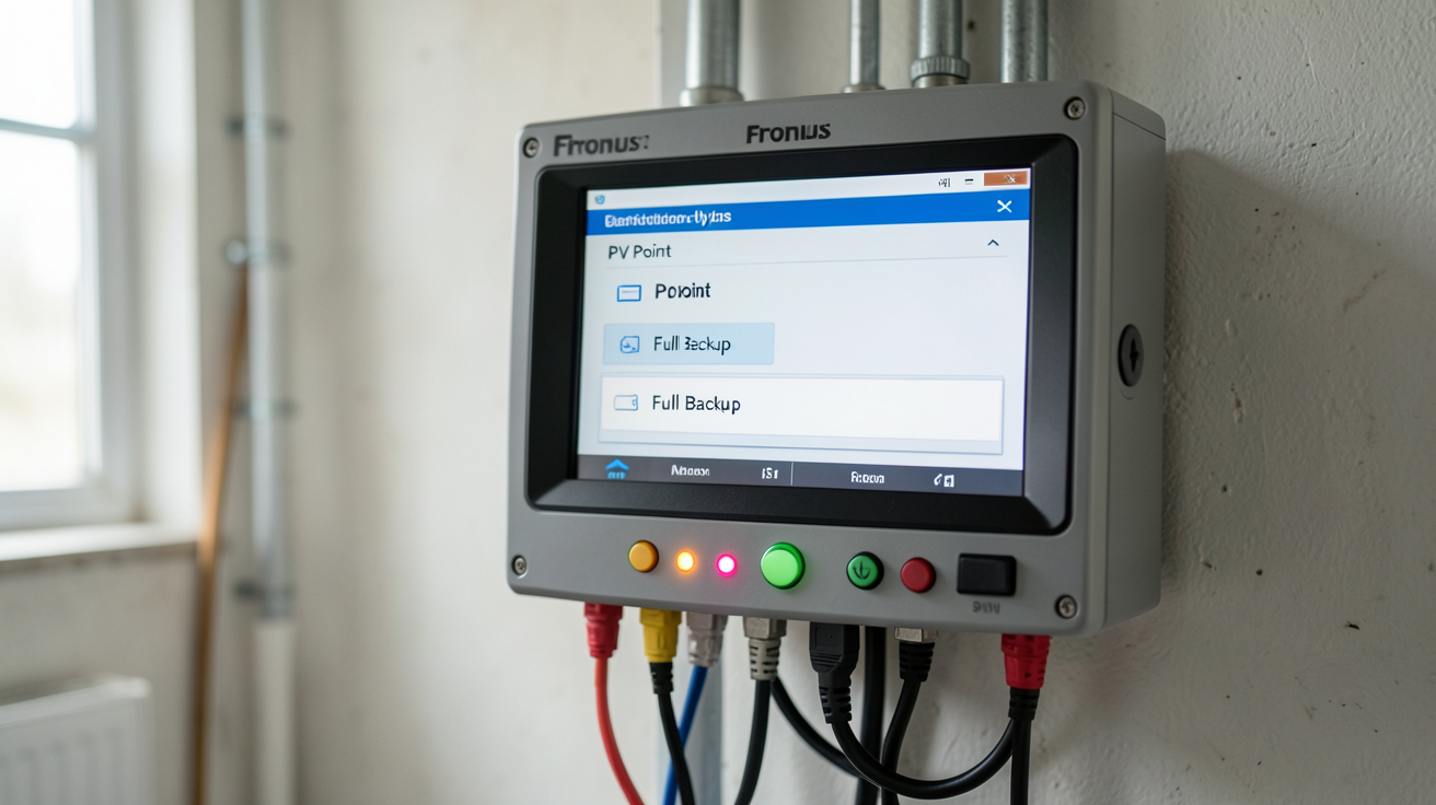 onduleur hybride Fronius affichant les fonctions de secours PV Point et Full Backup en cas de coupure