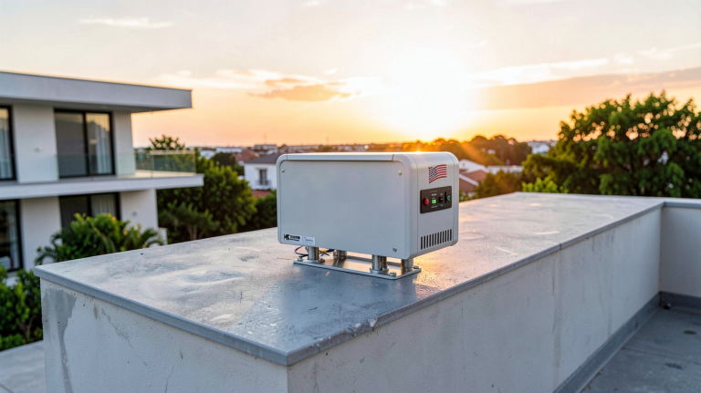 onduleur ou micro onduleur installé sur le toit d'une maison moderne avec des panneaux solaires