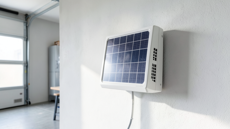 onduleur panneau solaire autoconsommation installé sur le mur d'un local technique moderne