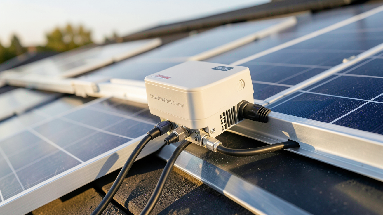 micro-onduleur solaire installé sur un panneau photovoltaïque en toiture pour autoconsommation