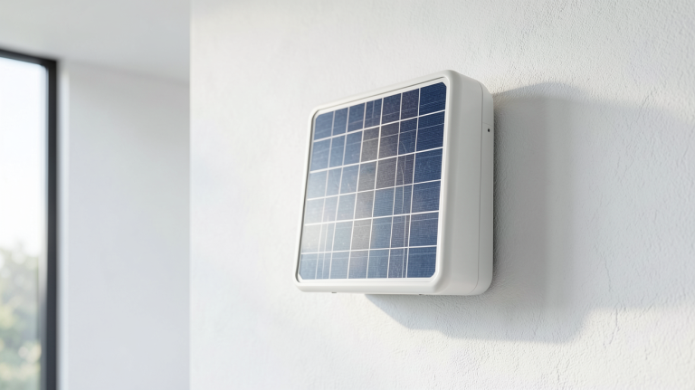 onduleur panneau solaire installé sur un mur blanc d'une maison moderne