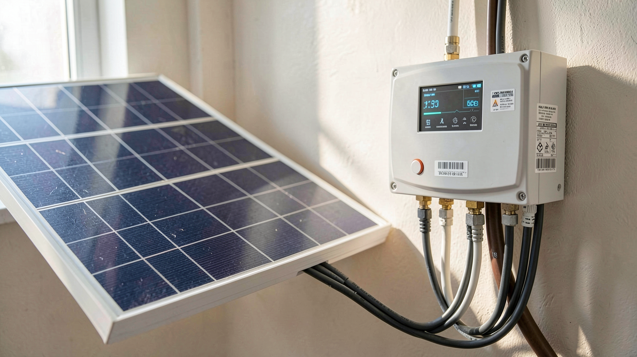 onduleur de panneaux photovoltaïques installé à côté d'un tableau électrique pour le dimensionnement selon la puissance