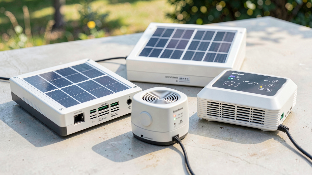 onduleur panneaux photovoltaïques montrant différents types d'onduleurs solaires exposés en extérieur