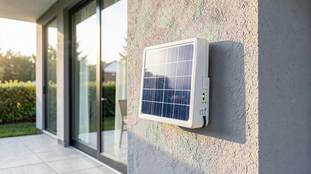 onduleur photovoltaïque 3kW installé sur un mur extérieur d'une maison moderne