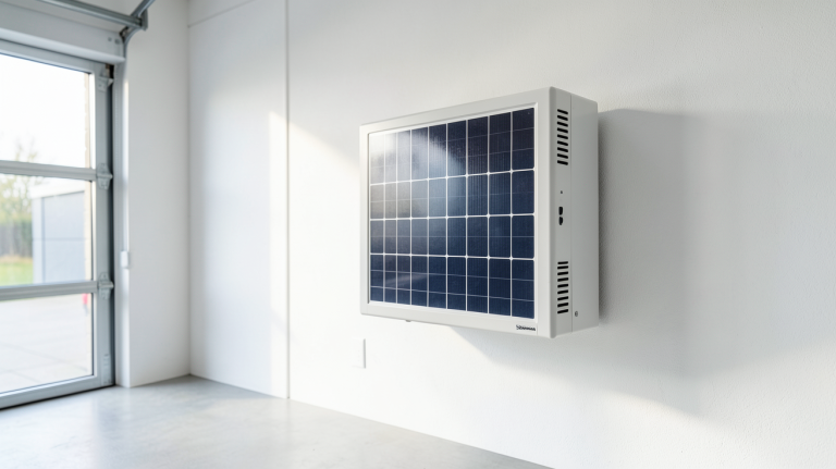 onduleur photovoltaique schneider installé sur un mur dans un environnement résidentiel