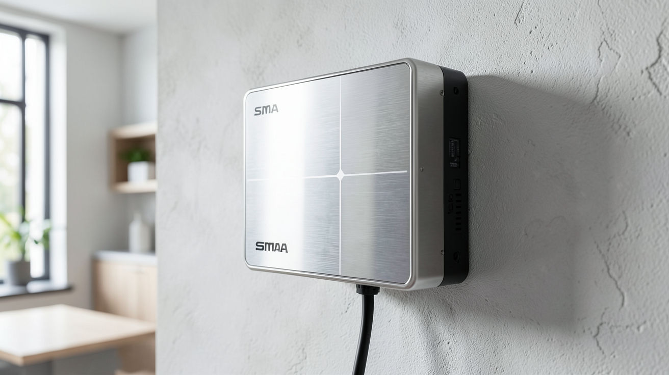onduleur photovoltaique sma installé de manière professionnelle sur un mur blanc
