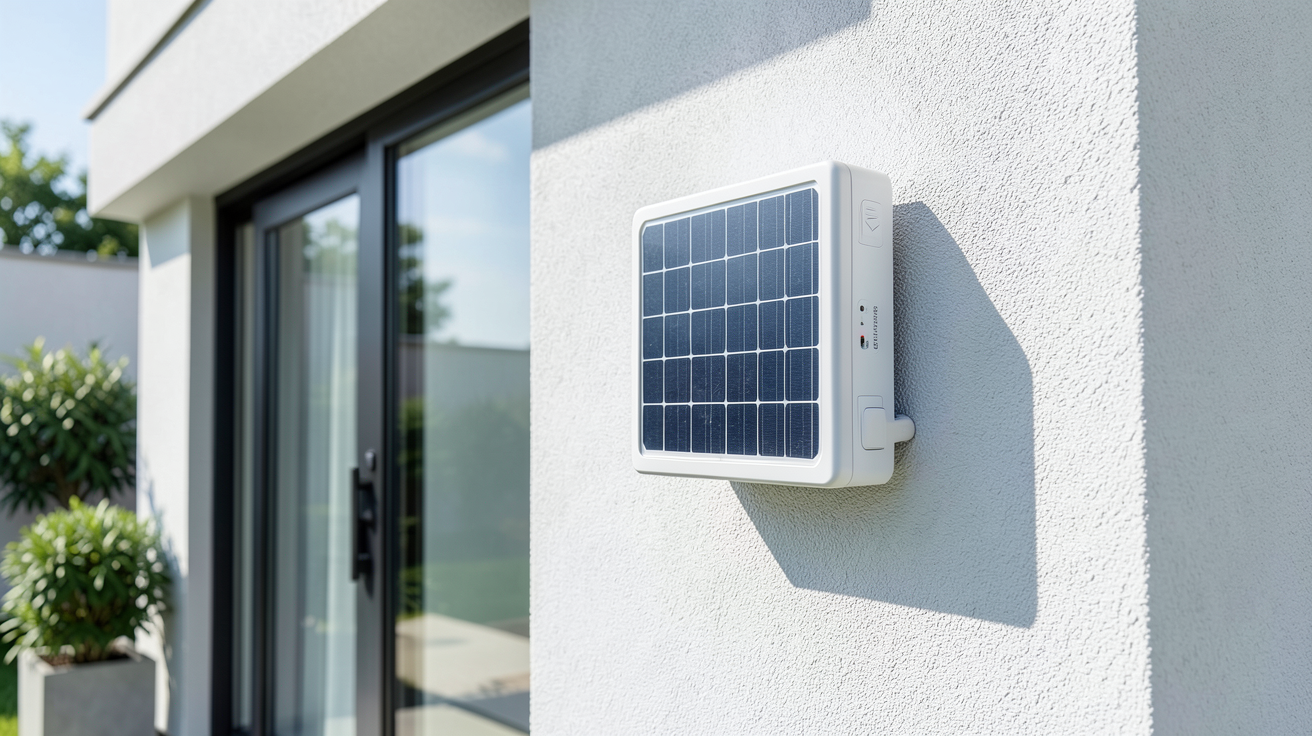 onduleur photovoltaique triphasé installé sur le mur extérieur d'une maison contemporaine