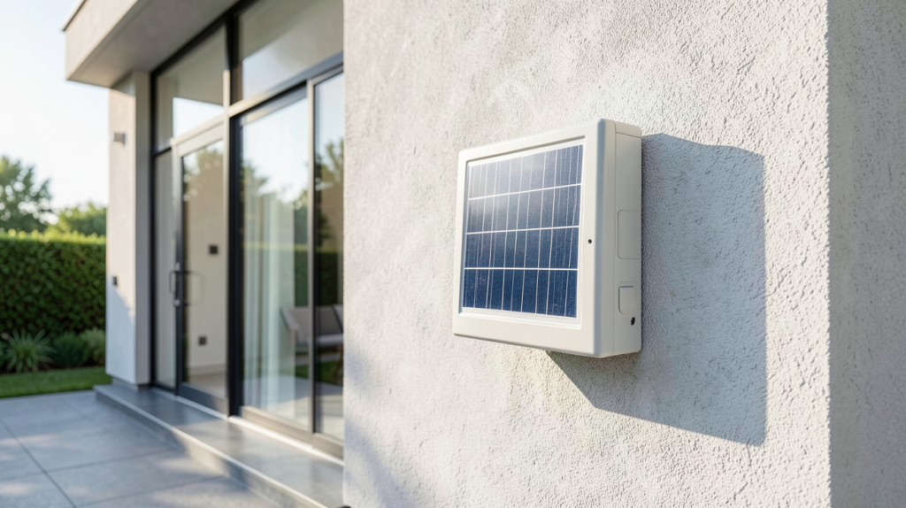 onduleur pour panneau solaire installé au mur extérieur d'une maison moderne