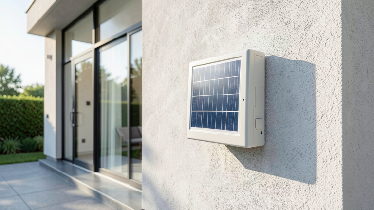 onduleur pour panneau solaire installé au mur extérieur d'une maison moderne