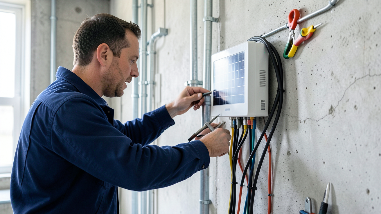 onduleur pour panneau solaire en cours d'installation par un professionnel qualifié