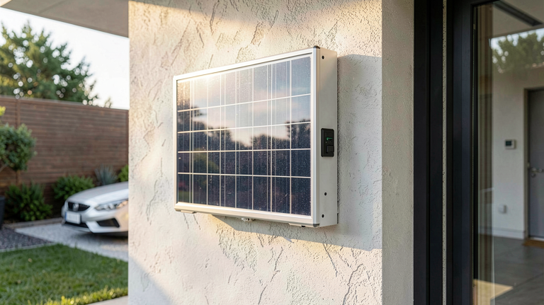 onduleur pour panneaux photovoltaïques installé sur un mur extérieur d'une maison moderne