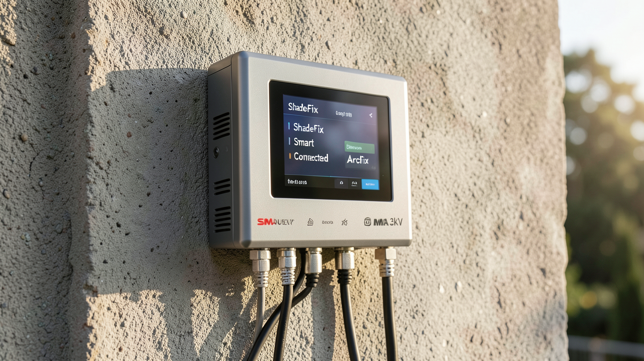 onduleur SMA 3kW avec fonctionnalités intelligentes ShadeFix, Smart Connected et ArcFix installé sur un mur extérieur