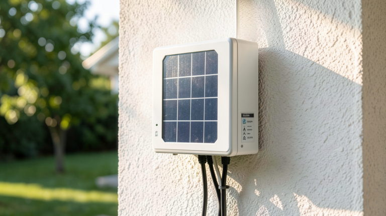 onduleur solaire 1000W installé sur un mur extérieur d'une maison