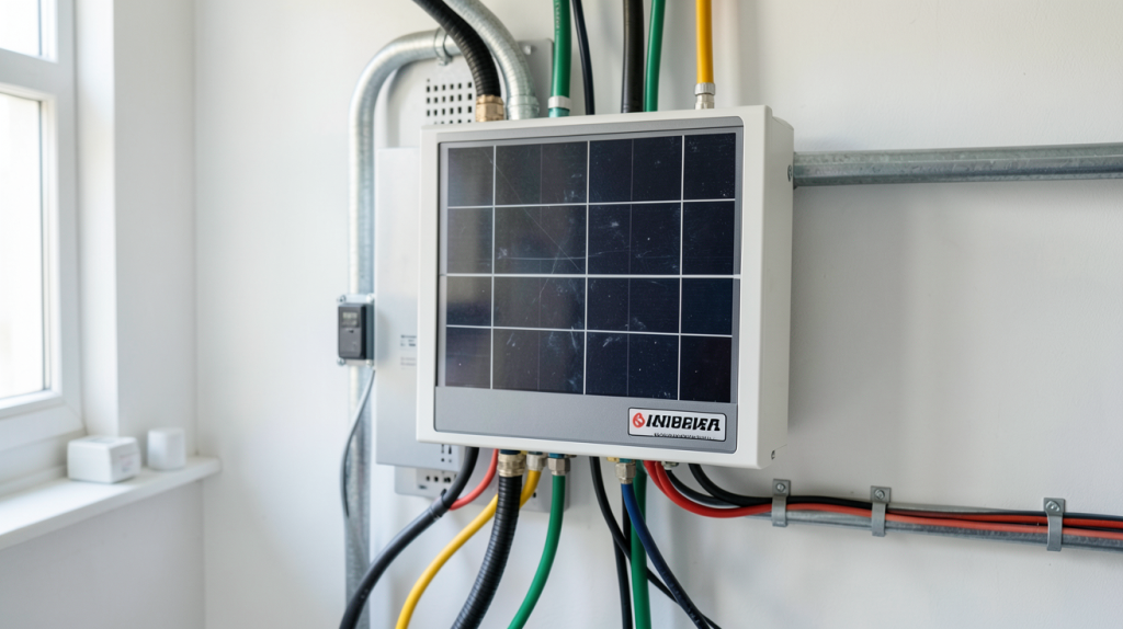 onduleur solaire hybride installé dans un local technique moderne et bien éclairé