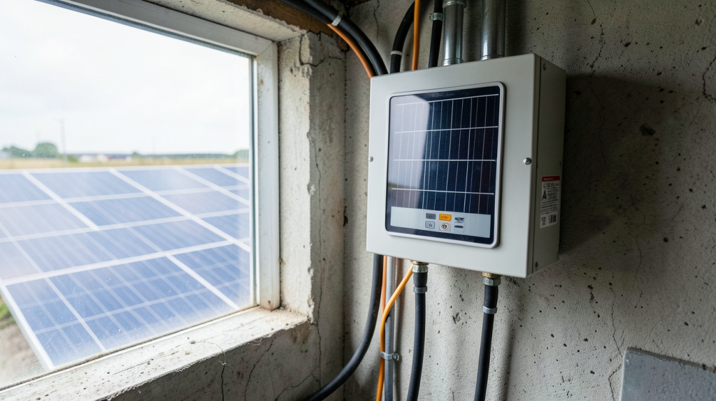 onduleur solaire prix affiché sur l'appareil installé dans un local technique