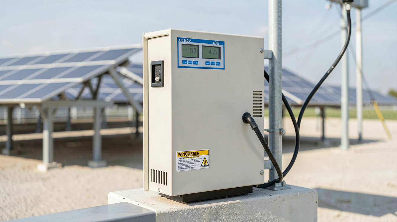 onduleur solaire triphasé 400V installé dans une installation photovoltaïque professionnelle