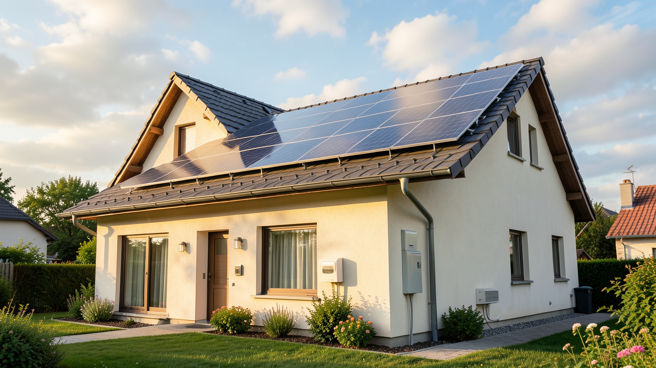 optimiser la production mensuelle photovoltaïque maison équipée de panneaux solaires sur le toit