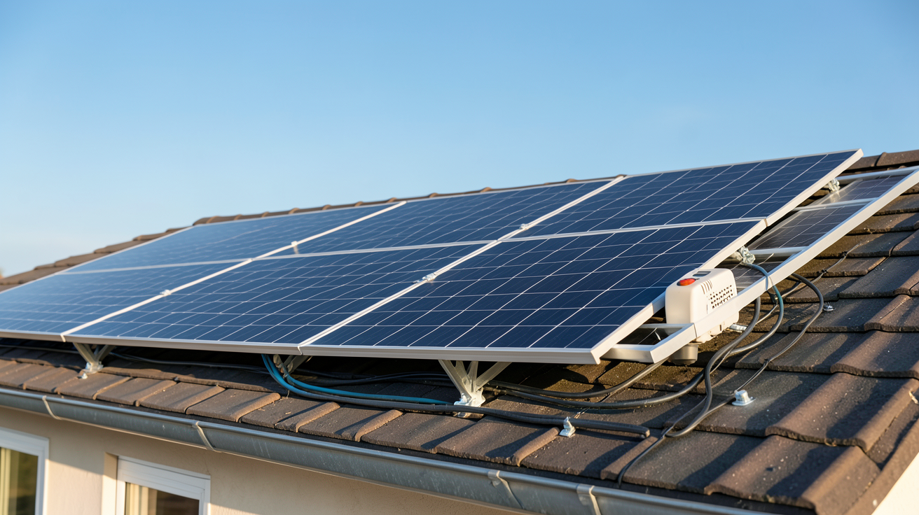 panneau 400wc faisant partie d'un kit solaire 400Wc pour autoconsommation installé sur un toit de maison