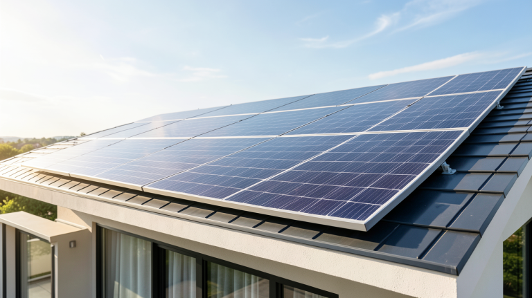 panneau 500w solaire installé sur la toiture d'une maison moderne