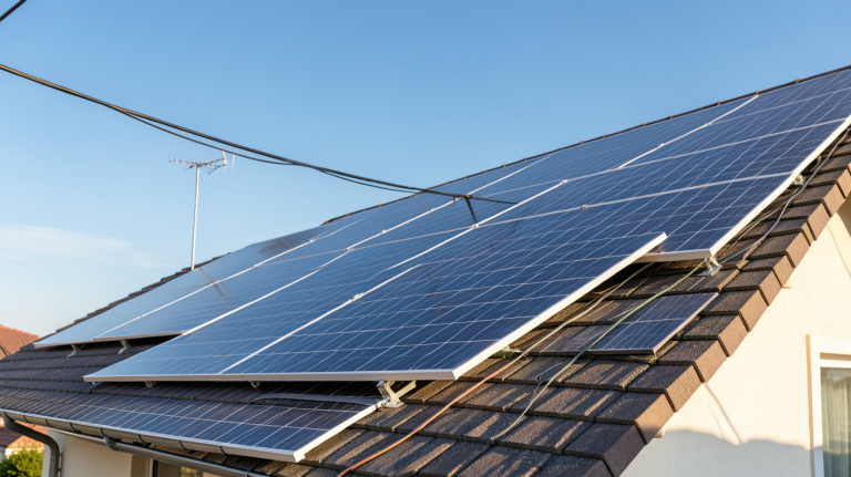 panneau autoconsommation installé sur le toit d'une maison avec des panneaux solaires photovoltaïques