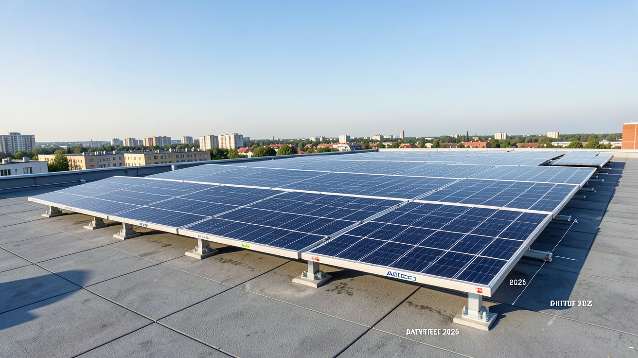 panneau axitec gamme de produits 2026 exposés sur un toit moderne en lumière naturelle