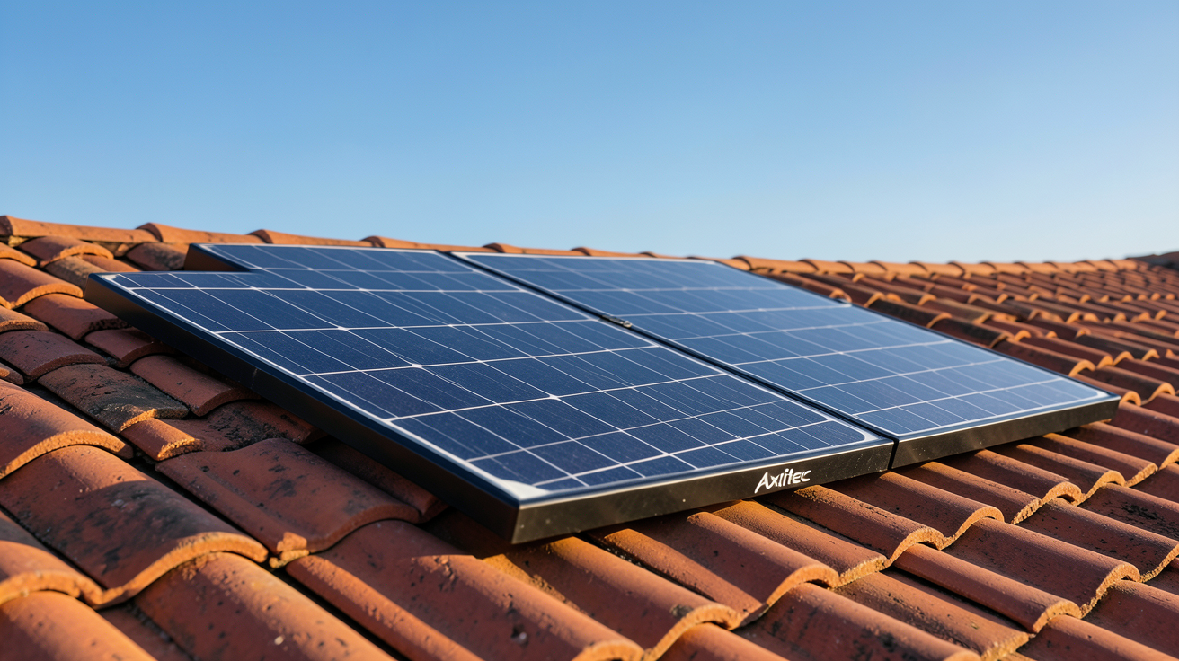 panneau Axitec installé sur un toit en tuiles rouges, illustrant les prix et devis 2026