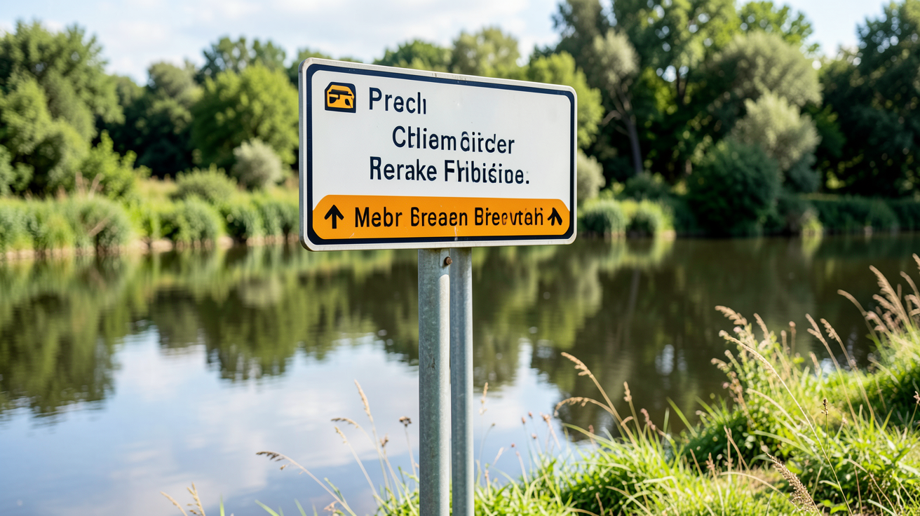 panneau bateau de signalisation fluviale situé au bord d'une rivière.