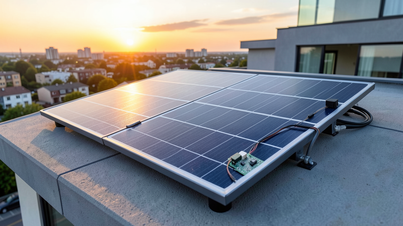 panneau Beem avec batterie installé sur un toit de maison moderne