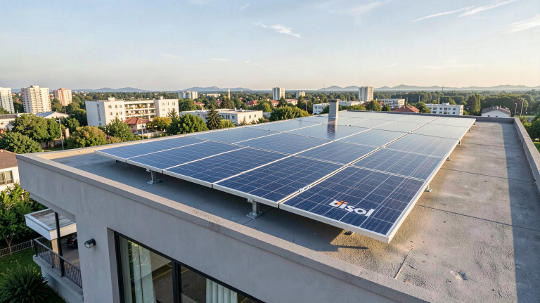 panneau Bisol installé sur le toit d'une maison moderne