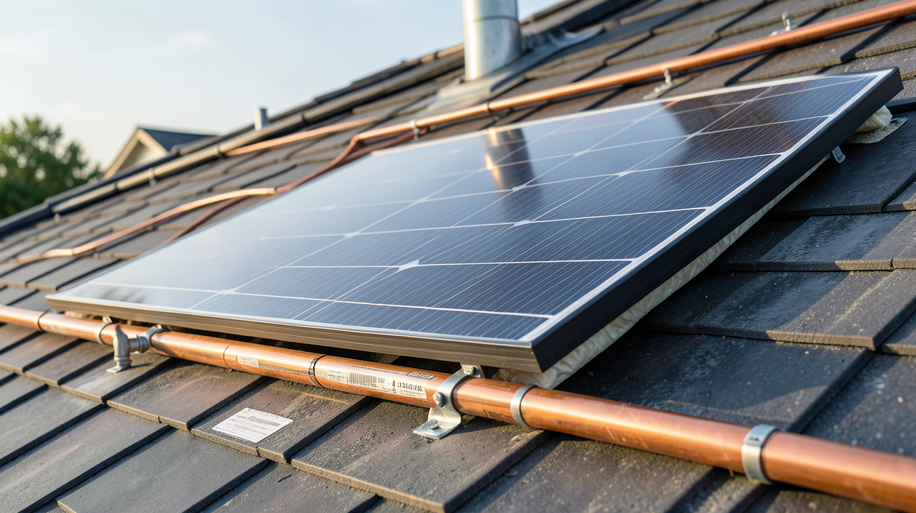 panneau chauffe eau solaire thermique en fonctionnement sur un toit