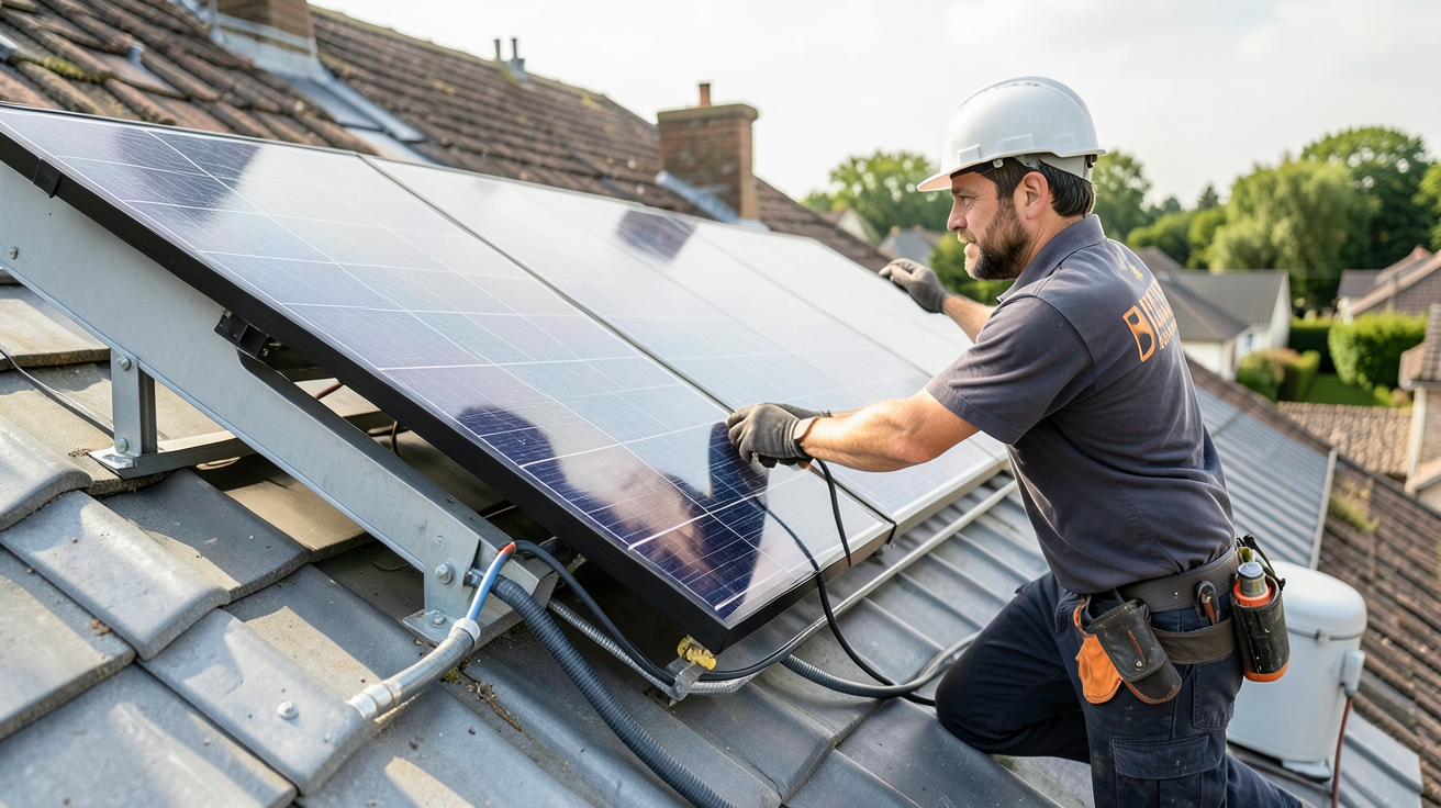 panneau chauffe eau solaire prix installé lors de l'installation étape par étape sur un toit résidentiel