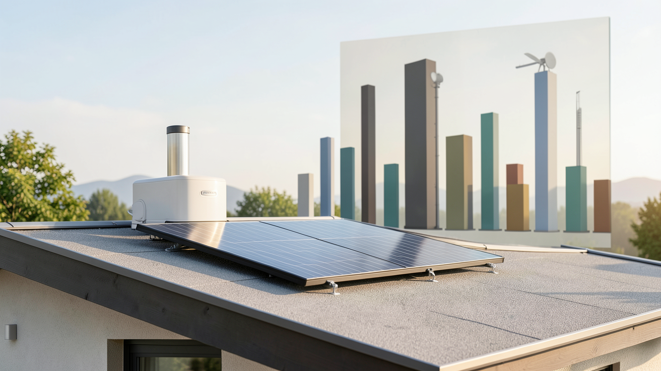panneau chauffe eau solaire prix installé sur le toit d'une maison contemporaine avec un graphique de prix en arrière-plan