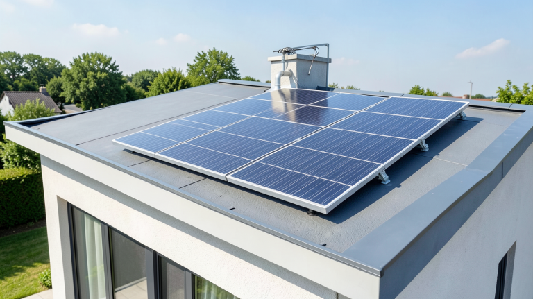 panneau chauffe eau solaire prix affiché sur le toit d'une maison moderne sous un ciel clair