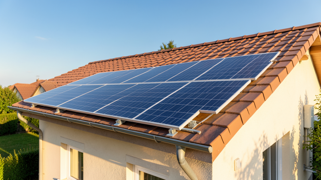 panneau chauffe-eau solaire installé sur le toit d'une maison en été