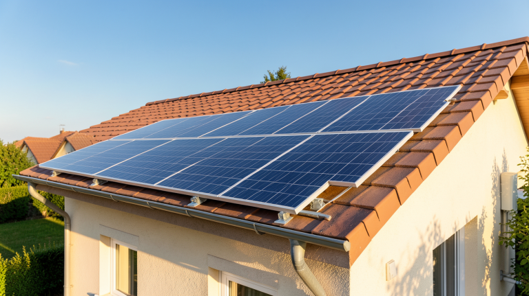 panneau chauffe-eau solaire installé sur le toit d'une maison en été
