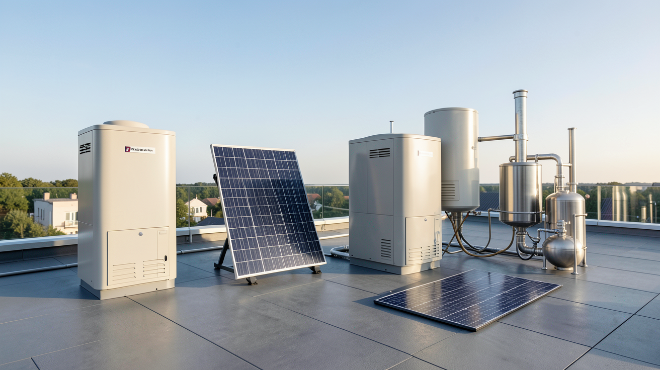 panneau chauffe eau solaire présentant les quatre principaux types de chauffe-eau solaire : monobloc, éléments séparés thermosiphon, circulation forcée et auto-vidange