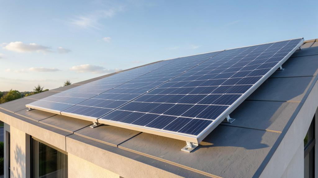 panneau dual sun installé sur le toit d'une maison contemporaine
