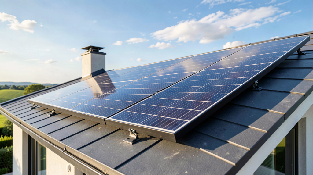 panneau DualSun 500W installé sur le toit d'une maison moderne par une journée ensoleillée