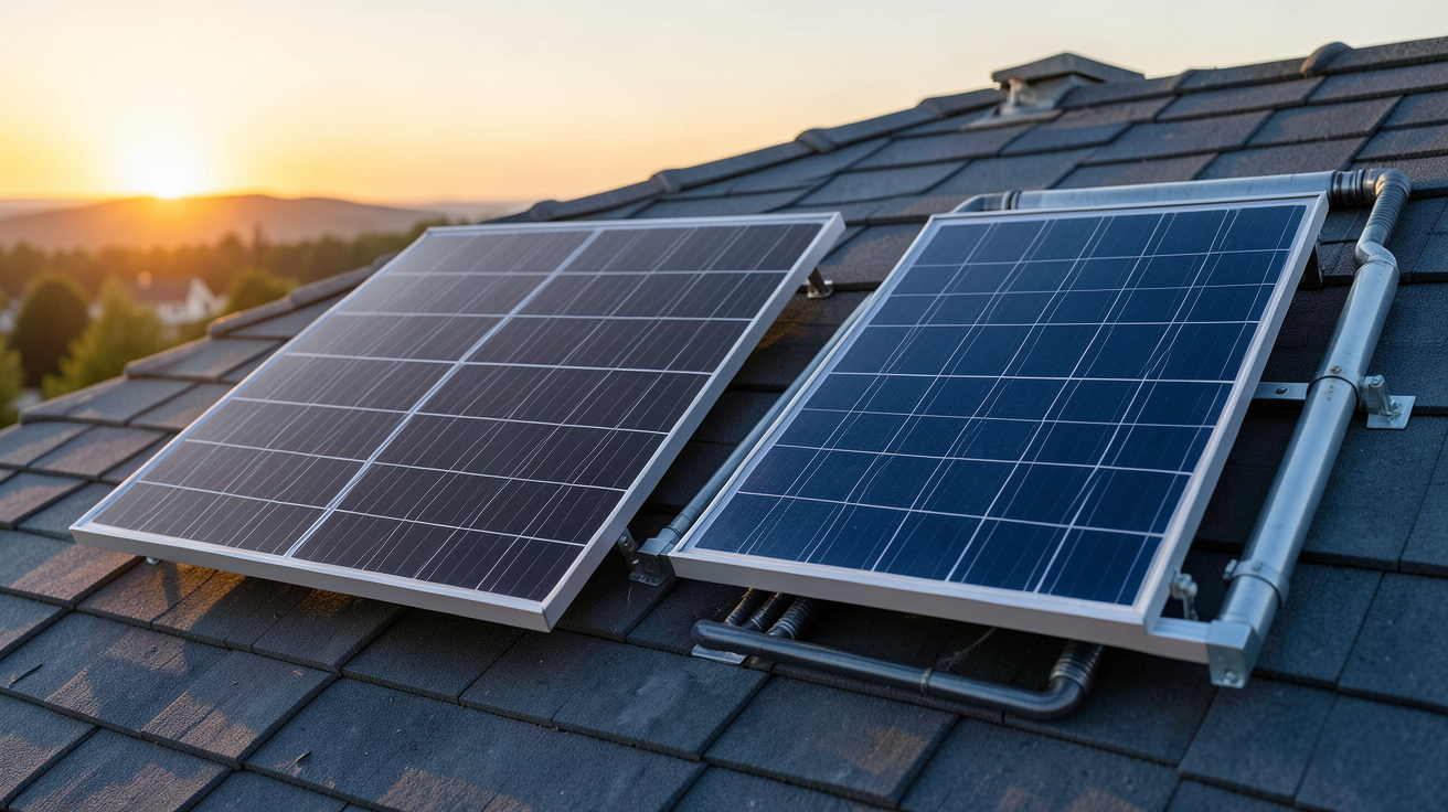 panneau DualSun des gammes Flash (PV) et Spring (PVT) installés côte à côte sur un toit