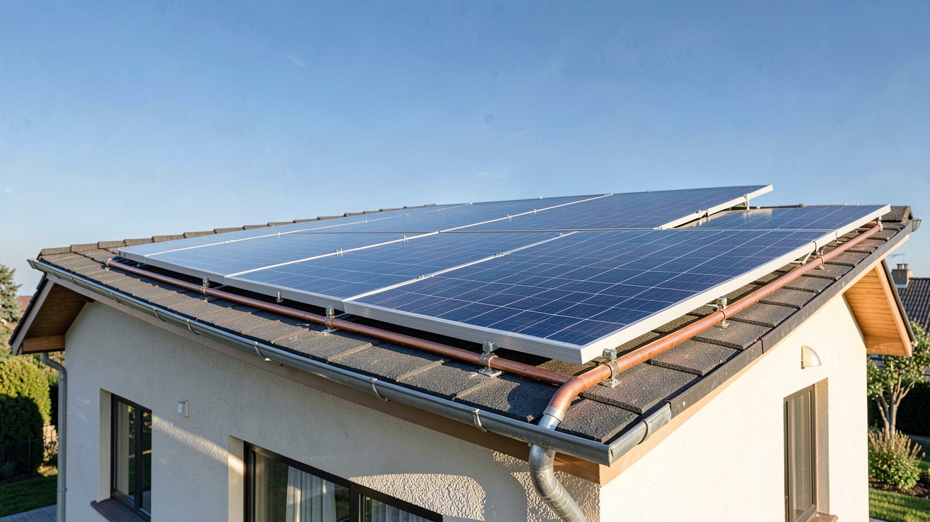 panneau eau chaude solaire thermique installé sur le toit d'une maison individuelle