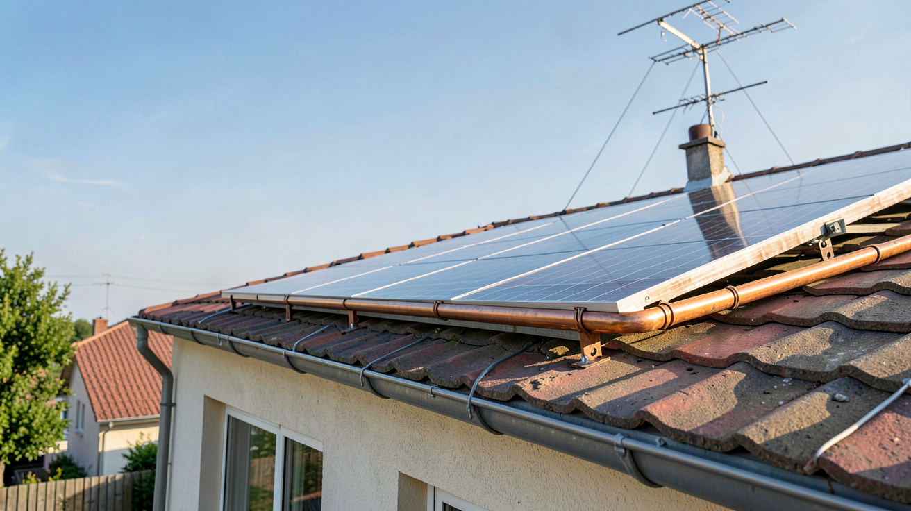 panneau eau chaude solaire thermique installé sur le toit d'une maison individuelle