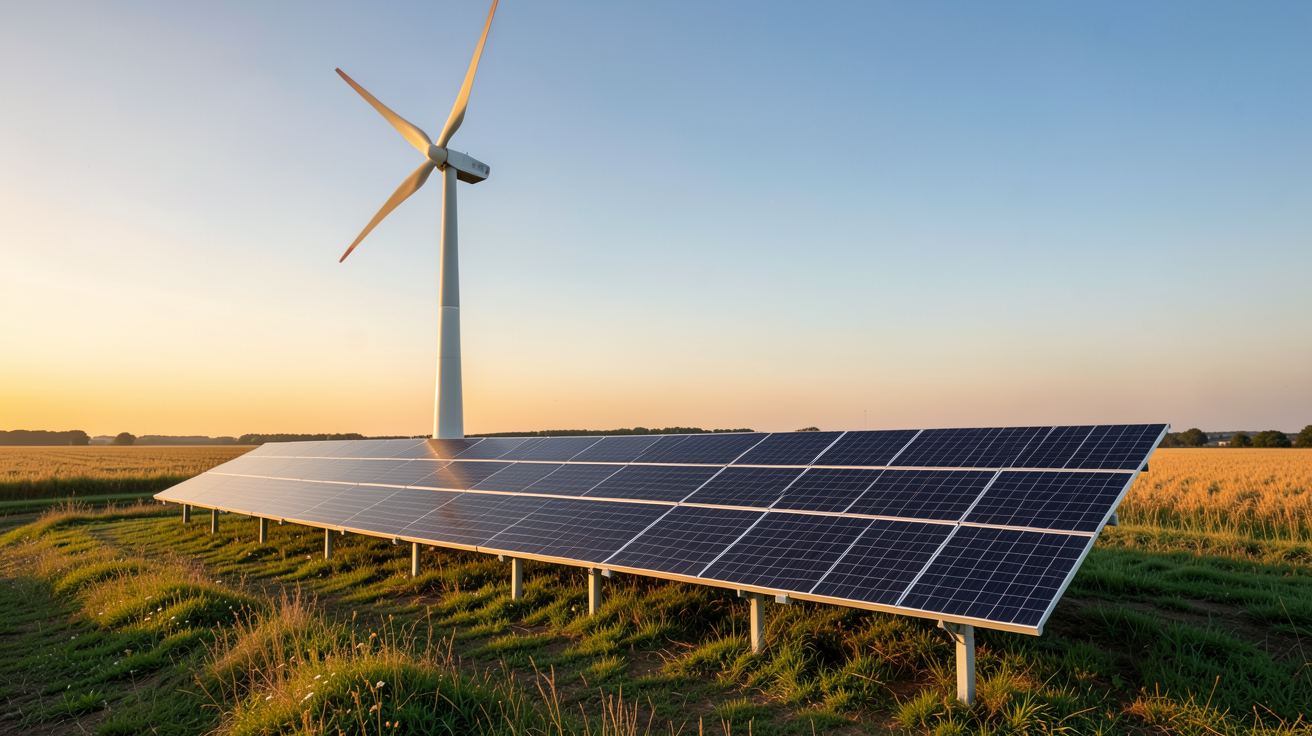 panneau éolienne d'un kit hybride éolien-panneau solaire installé en milieu rural