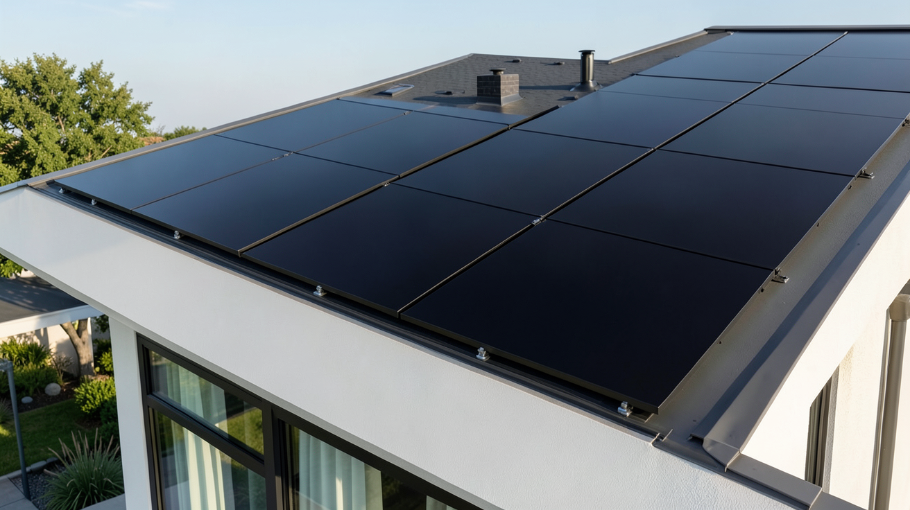 panneau full black installé sur le toit d'une maison moderne