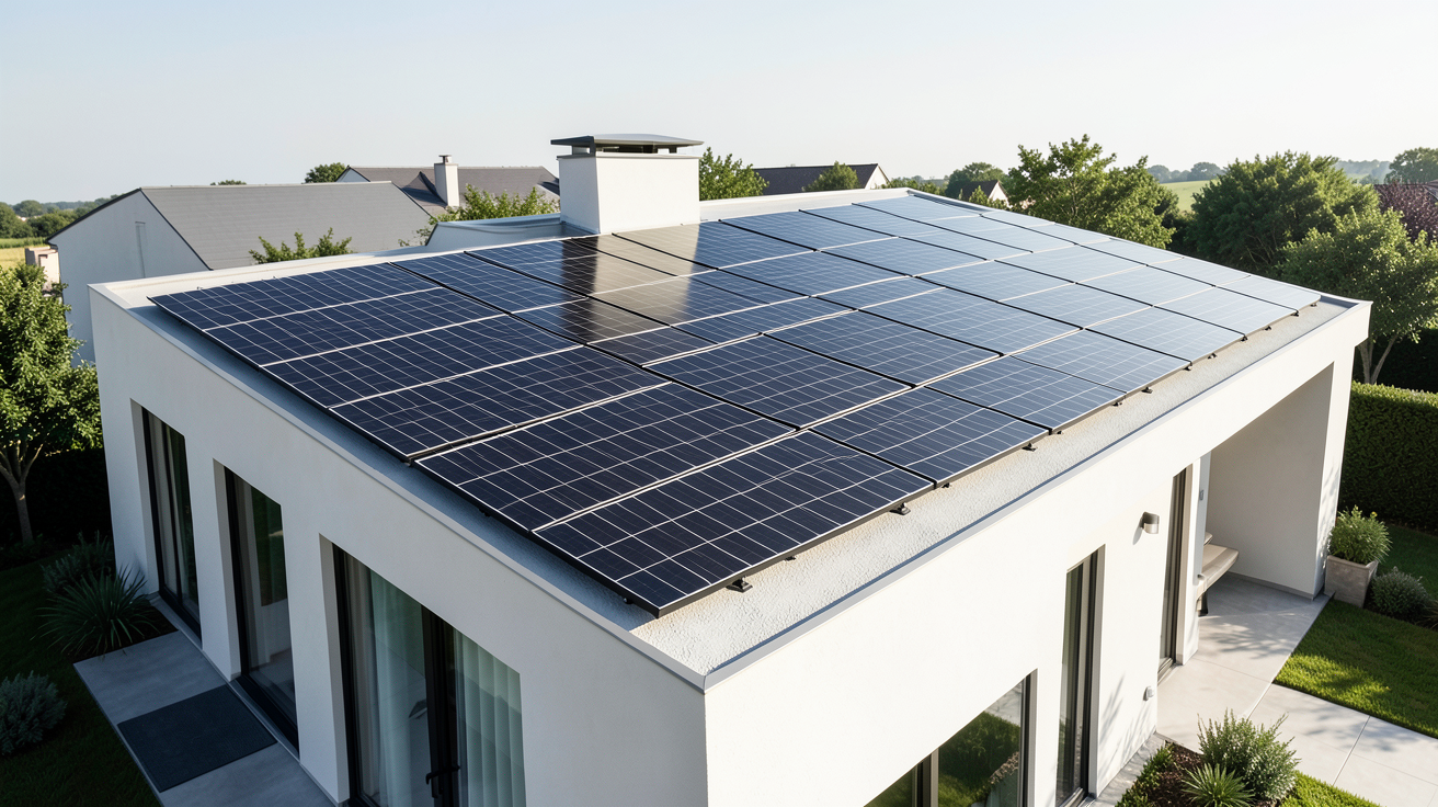 panneau full black installé sur la toiture d'une maison moderne et design