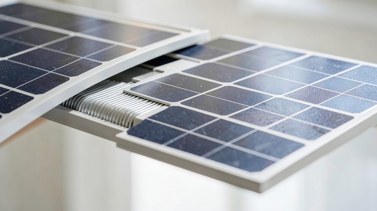 panneau hybride montrant le fonctionnement détaillé des cellules photovoltaïques et du système thermique intégré