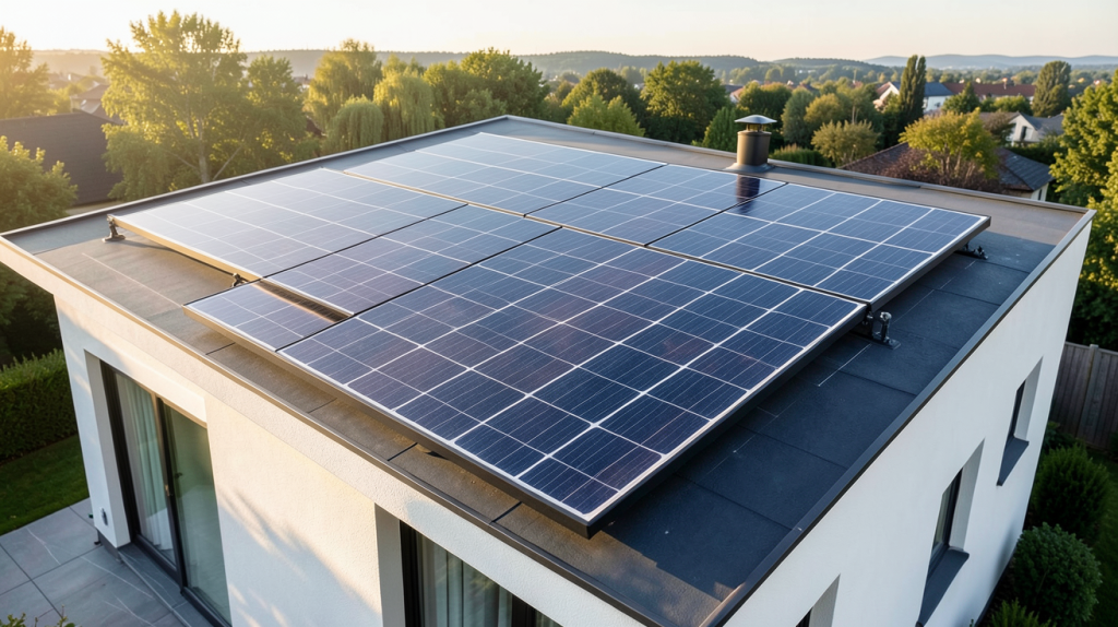 panneau hybride photovoltaïque et thermique installé sur le toit d'une maison moderne