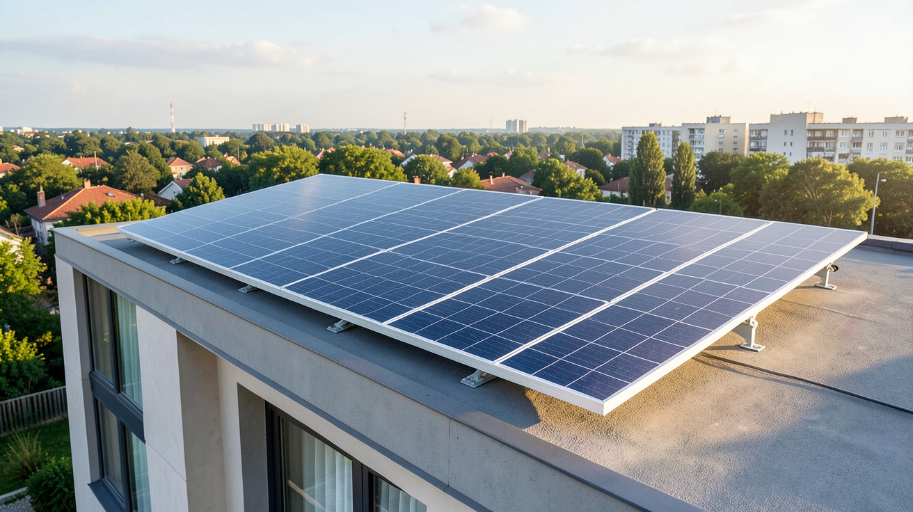 panneau mixte photovoltaïque thermique installé sur le toit d'une maison contemporaine